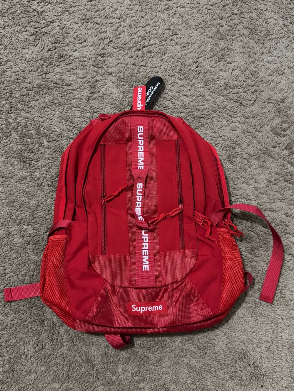 Supreme Red Backpack with Vertical Logo Straps
